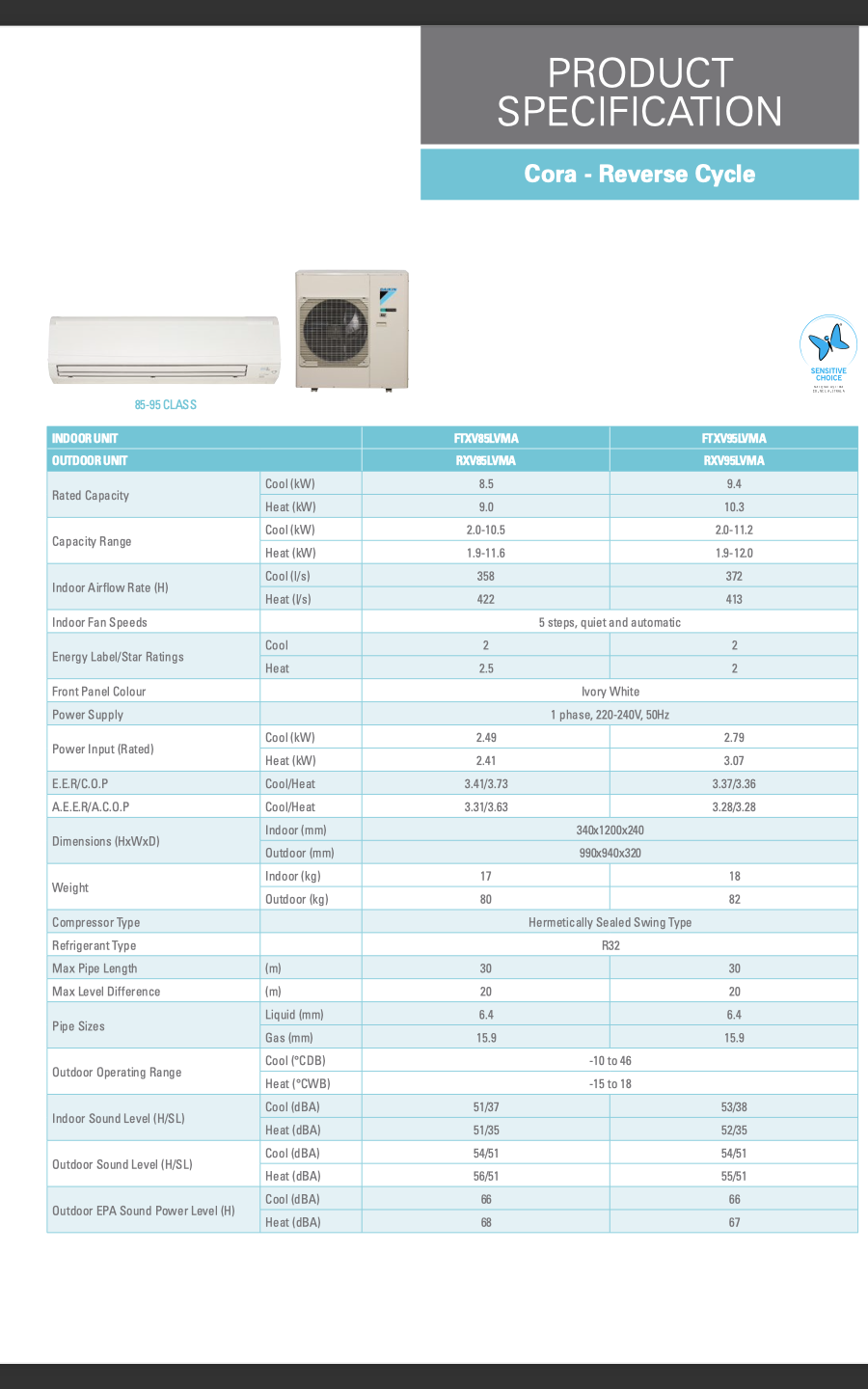 Daikin 8.0kw Split System Air Conditioning XL Series FTXV80W   8.0kW Cool 9kW Heat